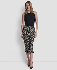 Dkny Women's Pointelle Jacquard Animal Print Pull-On Sweater Skirt