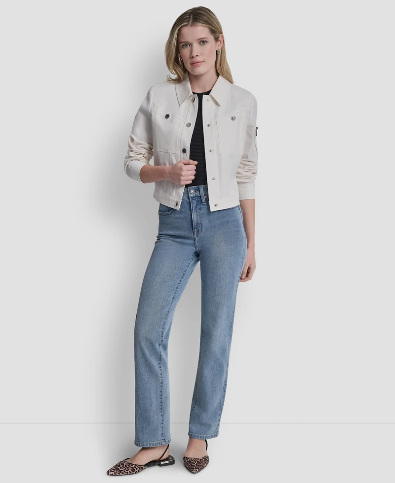 Dkny Women's Collared Twill Trucker Jacket
