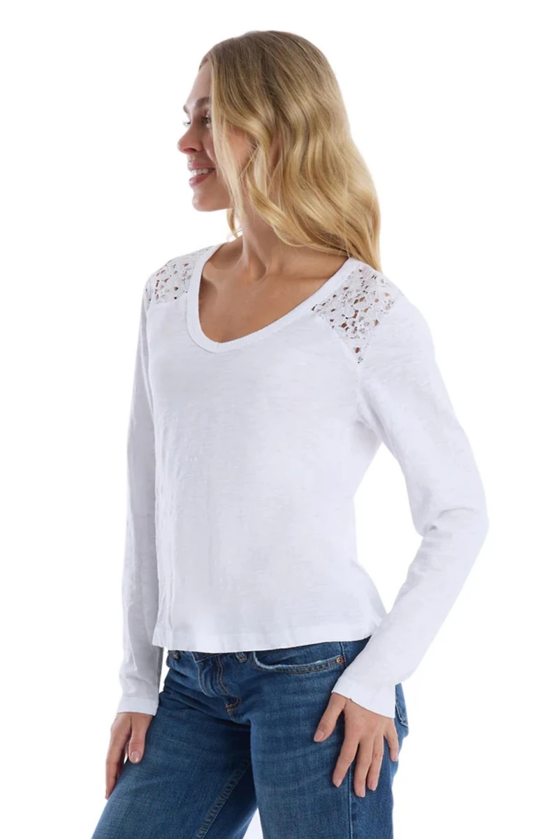 Wilt Clothing Women's V-Neck Long Sleeve Mixed Media Tee