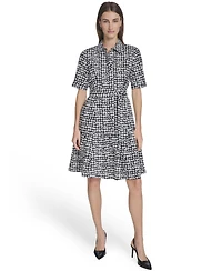 Calvin Klein Women's Collared Chiclet Tiered Midi Dress