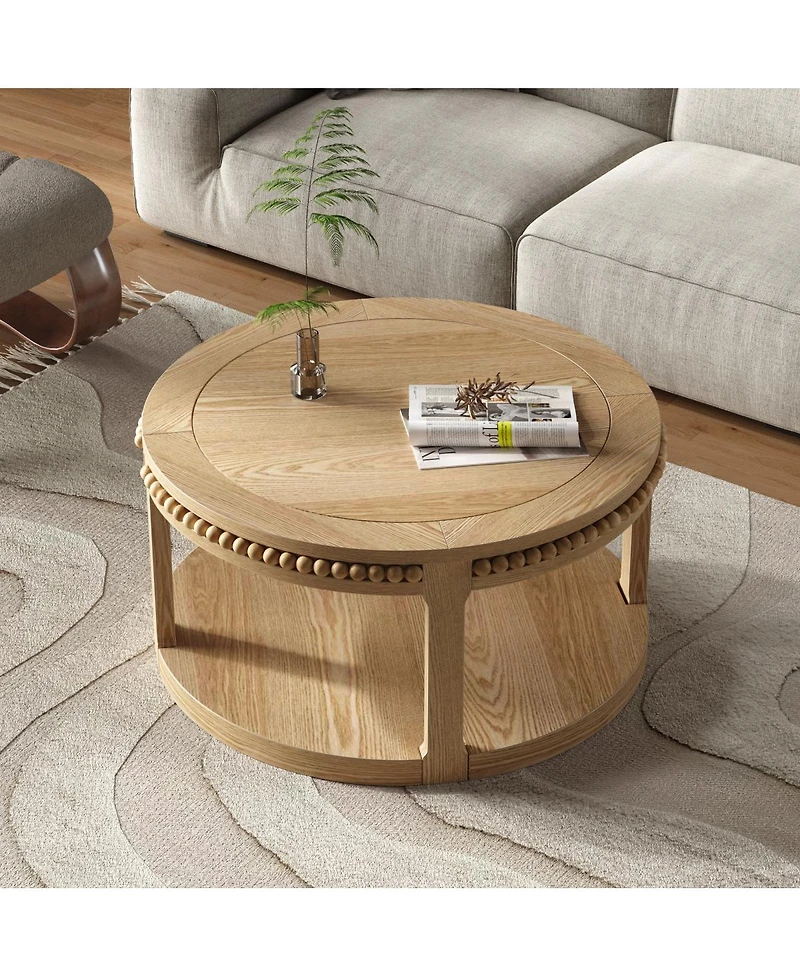 Streamdale Furniture Solid Wood Round Coffee Table - Two-Tier Wood