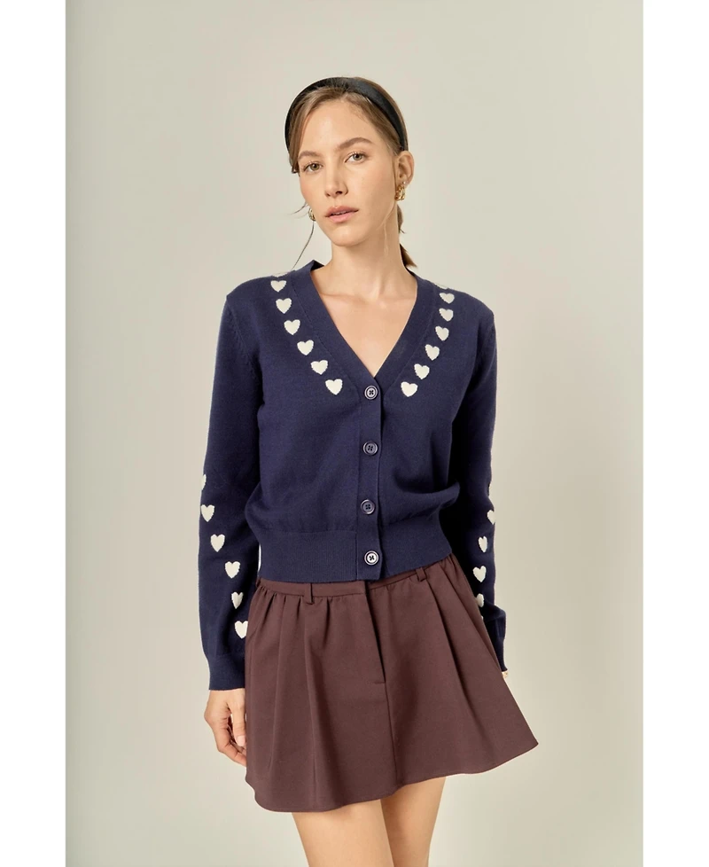 English Factory Women's Heart Contrast Knit Cardigan