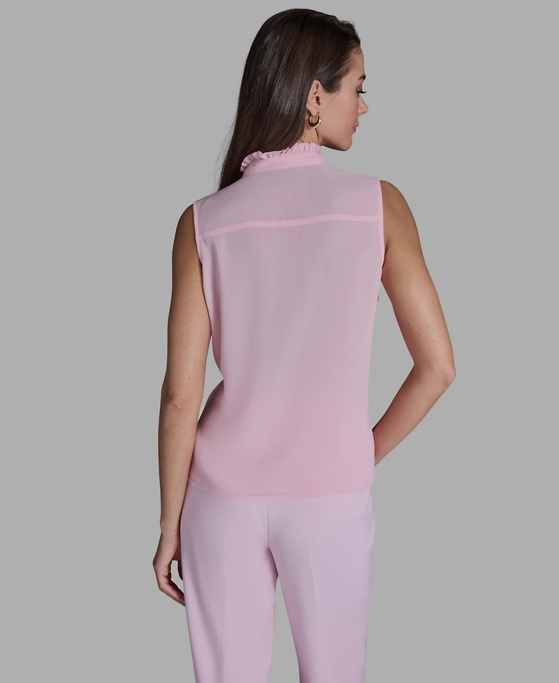 Bcbg Women's Sleeveless V-Neck Ruffle Front Blouse