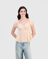 Hippie Rose Juniors' Puff-Sleeve Peplum Top