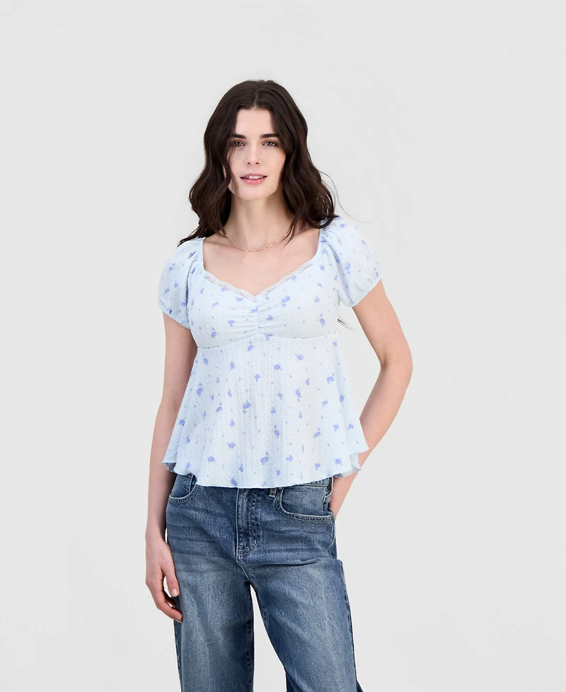 Hippie Rose Juniors' Puff-Sleeve Peplum Top