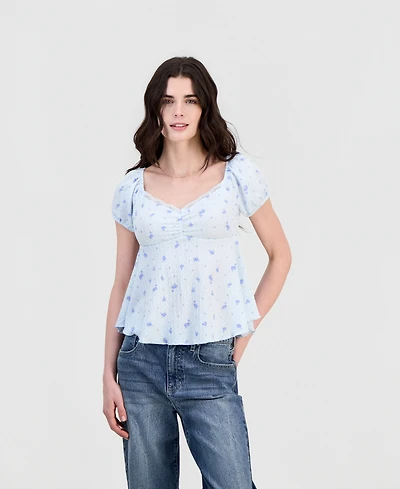Hippie Rose Juniors' Puff-Sleeve Peplum Top