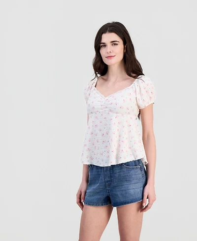 Hippie Rose Juniors' Puff-Sleeve Peplum Top