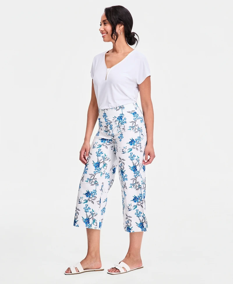 Jm Collection Women's Floral-Print Wide-Leg Capri Pants, Macy's Exclusive