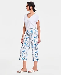 Jm Collection Women's Floral-Print Wide-Leg Capri Pants, Macy's Exclusive