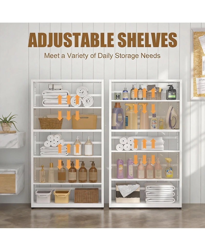 Yigii 5-Tier Metal Bookcase with Adjustable Shelves for Living Room, Study, Kitchen