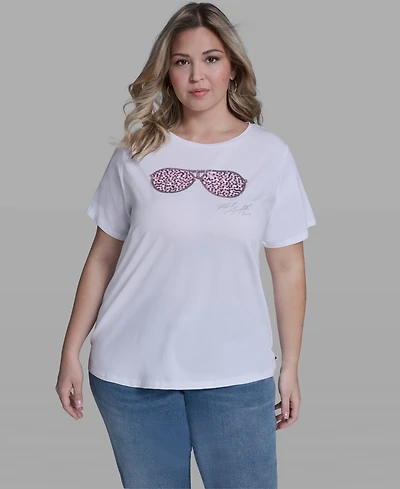 Karl Lagerfeld Paris Plus Short-Sleeve Crew Neck Top