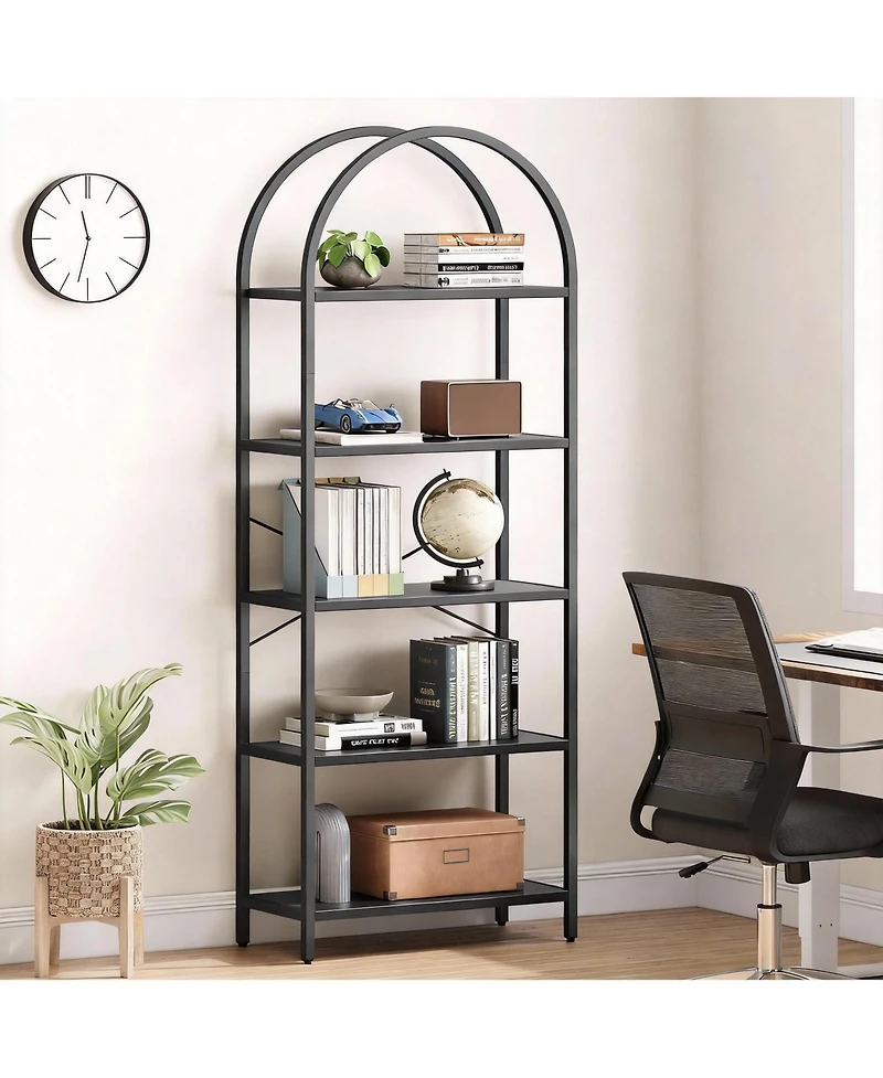 Yigii 5 Tier Arched Bookshelf - Modern Design, Sturdy Metal Frame, Multi-Functional
