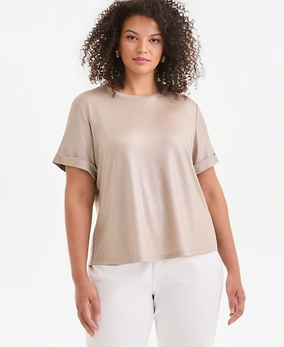 I.n.c. International Concepts Plus Metallic Foiled T-Shirt, Exclusively at Macy's
