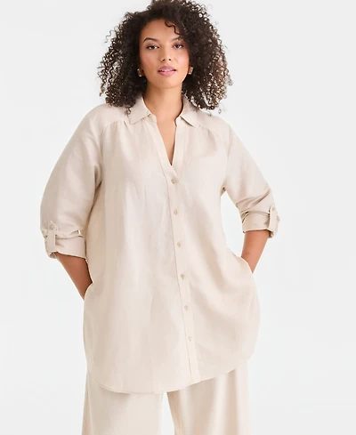 I.n.c. International Concepts Plus Linen-Blend Tunic, Exclusively at Macy's