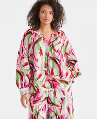 I.n.c. International Concepts Plus Printed Bubble-Sleeve Top, Created for Macy's