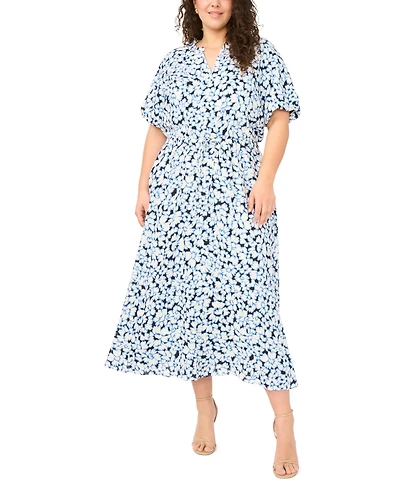 Vince Camuto Plus V-Neck Puff Sleeve Maxi Dress