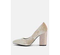 Cyber-girl Womens Rhinestone Block Heeled Pumps