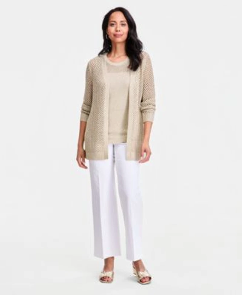 March Hero Look Jm Collection Womens Novelty Open Work Tank Top Open Work Open Front Cardigan Wide Leg Pants Macys Exclusive