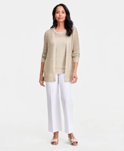 March Hero Look Jm Collection Womens Novelty Open Work Tank Top Open Work Open Front Cardigan Wide Leg Pants Macys Exclusive