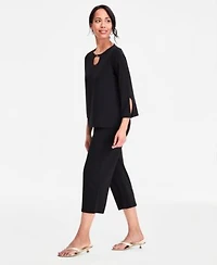 Jm Collection Womens Split Sleeve Keyhole Neck Top Relaxed Pull On Knit Culottes Macys Exclusive