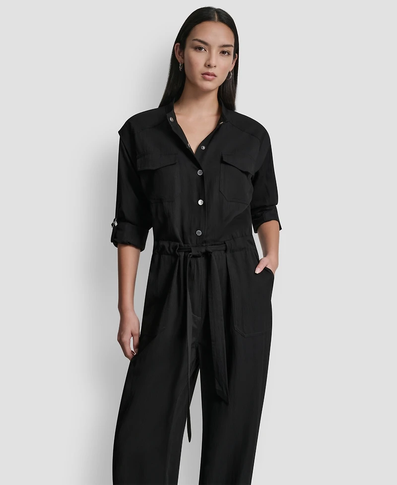 Dkny Women's Adjustable Waist Crewneck Jumpsuit