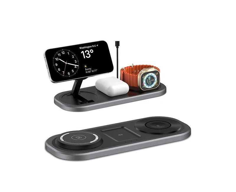 Risokeys Foldable Wireless Charger - 3-in-1 Wireless Charger with Magnetic Phone,Watch and Earphone Charging Station for Desktop