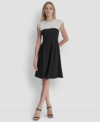 Dkny Petite Colorblock Jewel Neck Dress