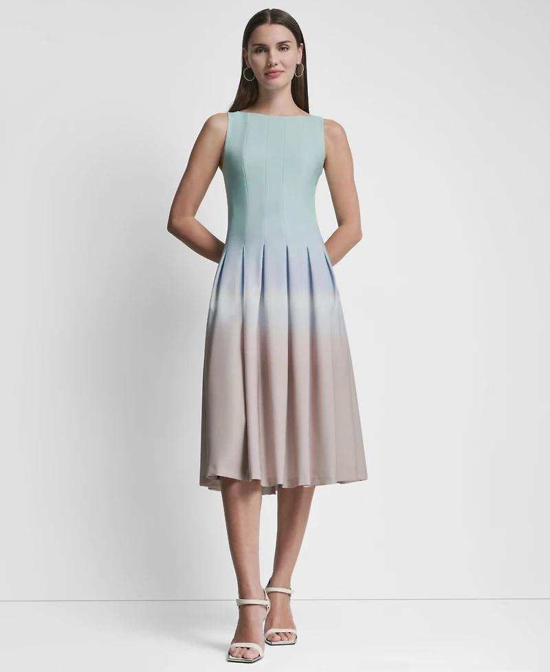 Dkny Petite Placement Print Fit And Flare Jewel Neck Dress