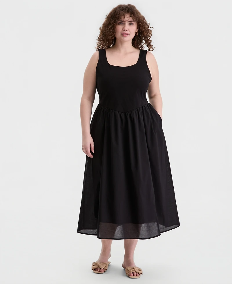 On 34th Trendy Plus V-Waist Mixed-Media Midi Dress, Macy's Exclusive