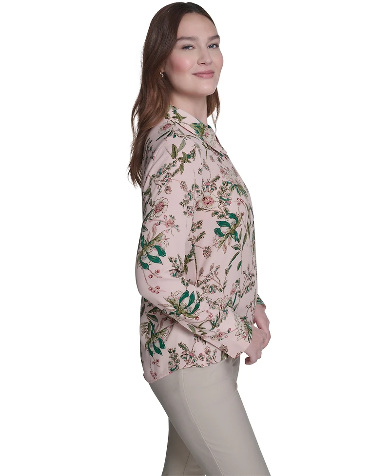 Tommy Hilfiger Women's Slim Fit Floral Collared Blouse