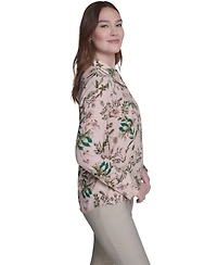 Tommy Hilfiger Women's Slim Fit Floral Collared Blouse