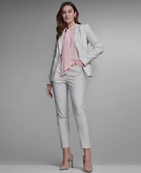 Tommy Hilfiger Womens Slim Fit Notch Collar Pinstripe Blazer Slim Fit Pinstripe Mid Rise Pants Sleeveless Tie Neck Blouse