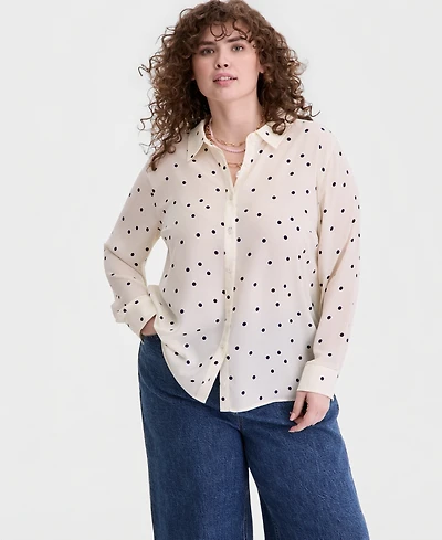 On 34th Trendy Plus Marjorie Dot Silky Shirt, Macy's Exclusive