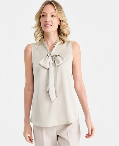 Tahari Asl Women's Tie-Neck Hammered-Satin Top