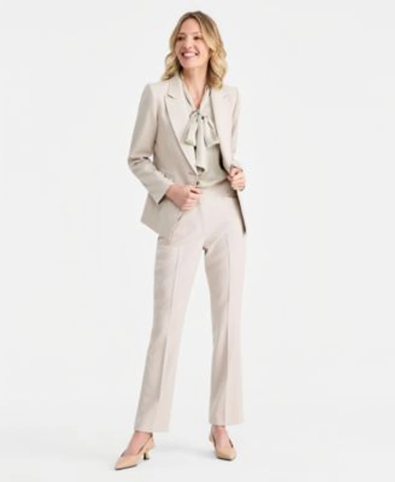 Tahari Asl Single Button Blazer Tie Front Top Straight Pants