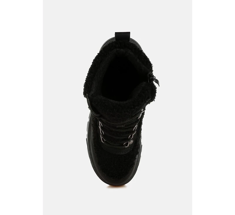 Wellerman Faux Fur Detail Chunky Hiker Boots