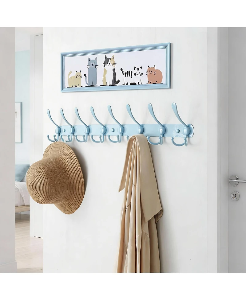 Yigii 8-Triple Hook Heavy Duty Blue Coat Rack for Entryways