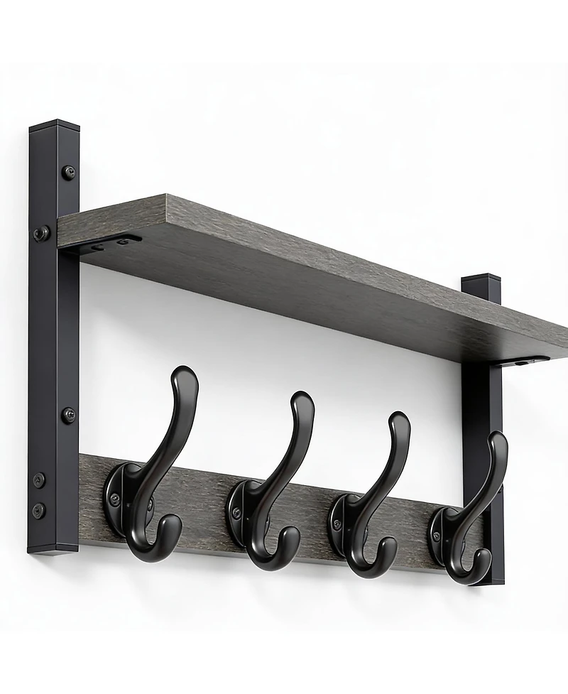 Yigii 20" Wall Shelf with Hooks - Heavy Duty, 60 lbs Capacity, Multi-Room Use