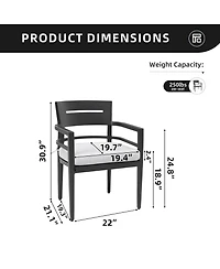 Flynama 4 Piece Ember Black Outdoor Aluminum Stationary Dining Chairs Sunbrella Fabric Cushions Tapered Feet for Patio Backyard Poolside
