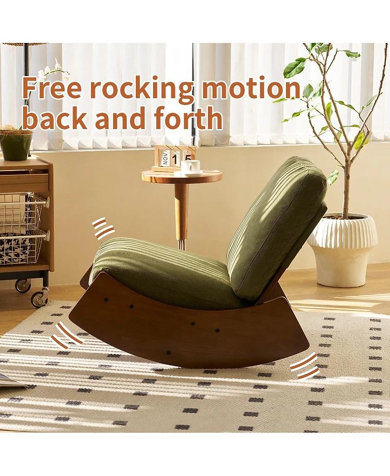 Flynama Corduroy Retro Striped Glider Rocking Chair Solid Wood Frame Accent Reading Chair for Bedroom Living Room Nursery
