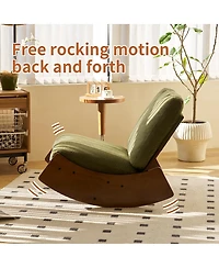 Flynama Corduroy Retro Striped Glider Rocking Chair Solid Wood Frame Accent Reading Chair for Bedroom Living Room Nursery