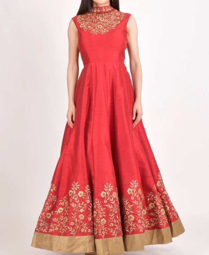 Raas Women's Embroidered Silk High Neck Gown