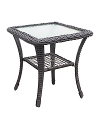 Flynama 3 Piece Outdoor Wicker Rocker Swivel Patio Bistro Conversation Set with Glass Top Side Table Red