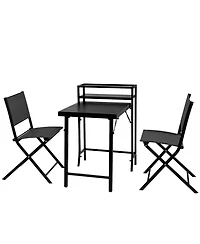 Flynama 3PCS Black Outdoor Patio Bistro Set Foldable Table and Sling Back Chairs Weather Resistant No Assembly Required