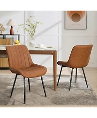 gaomon Set of 2 Modern Faux Leather Upholstered Dining Chairs, Linear Design Side Seating with Sturdy Metal Legs