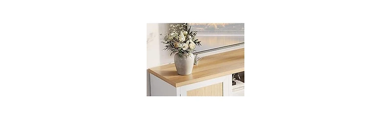 gaomon Rattan Tv Stand for 65 Tv, Boho Entertainment Center with Cabinets & Open Shelves