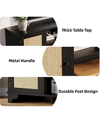 gaomon Rattan Tv Stand for 65 Tv, Boho Entertainment Center with Cabinets & Open Shelves