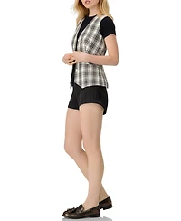 Ivonne Women's Plaid Vest with Tie Belt