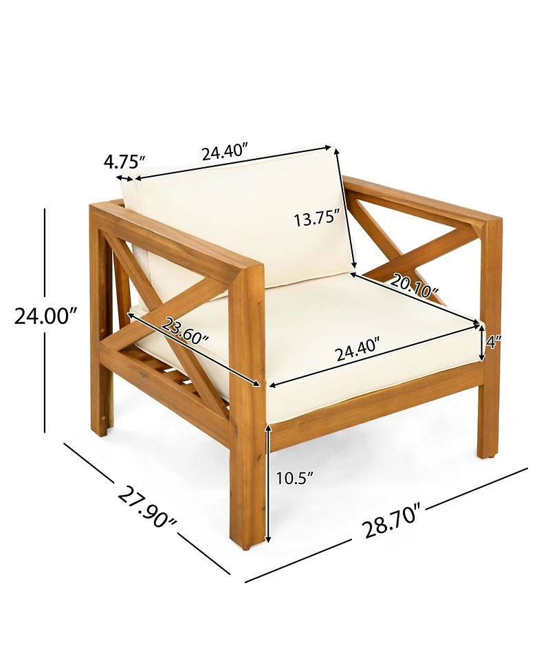 Flynama 2 Piece Outdoor Acacia Wood Conversation Set with Armchairs Cushions Teak Finish End Table for Backyard Patio Poolside