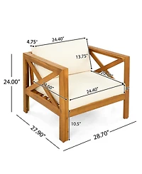 Flynama 2 Piece Outdoor Acacia Wood Conversation Set with Armchairs Cushions Teak Finish End Table for Backyard Patio Poolside